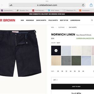 Men’s Orlebar Brown Navy linen shorts. Size 36.  New w/ tags.